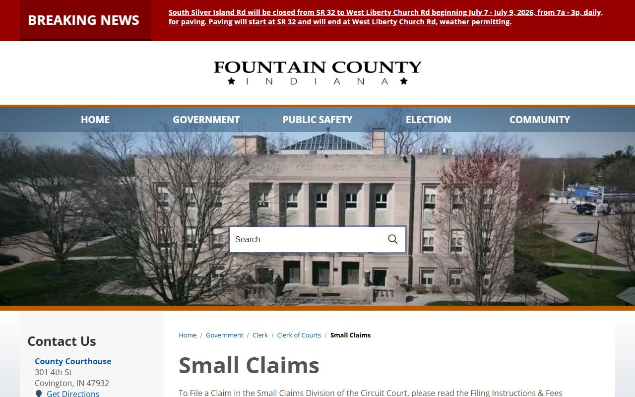 Fountain County Clerk of Courts small claims instructions