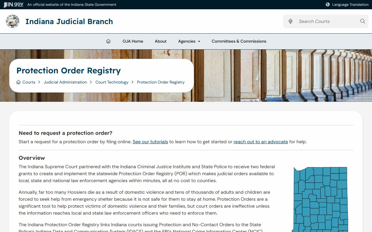 Fountain County court charges and Indiana protection order search information