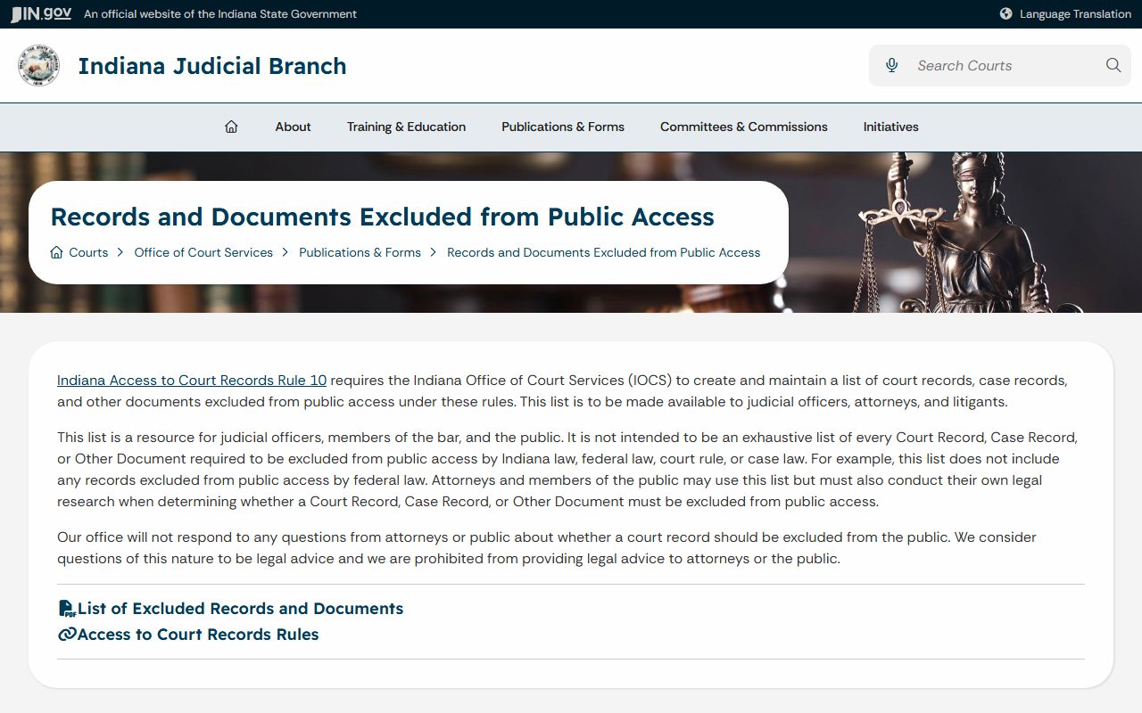 Fountain County court records excluded and confidential records list