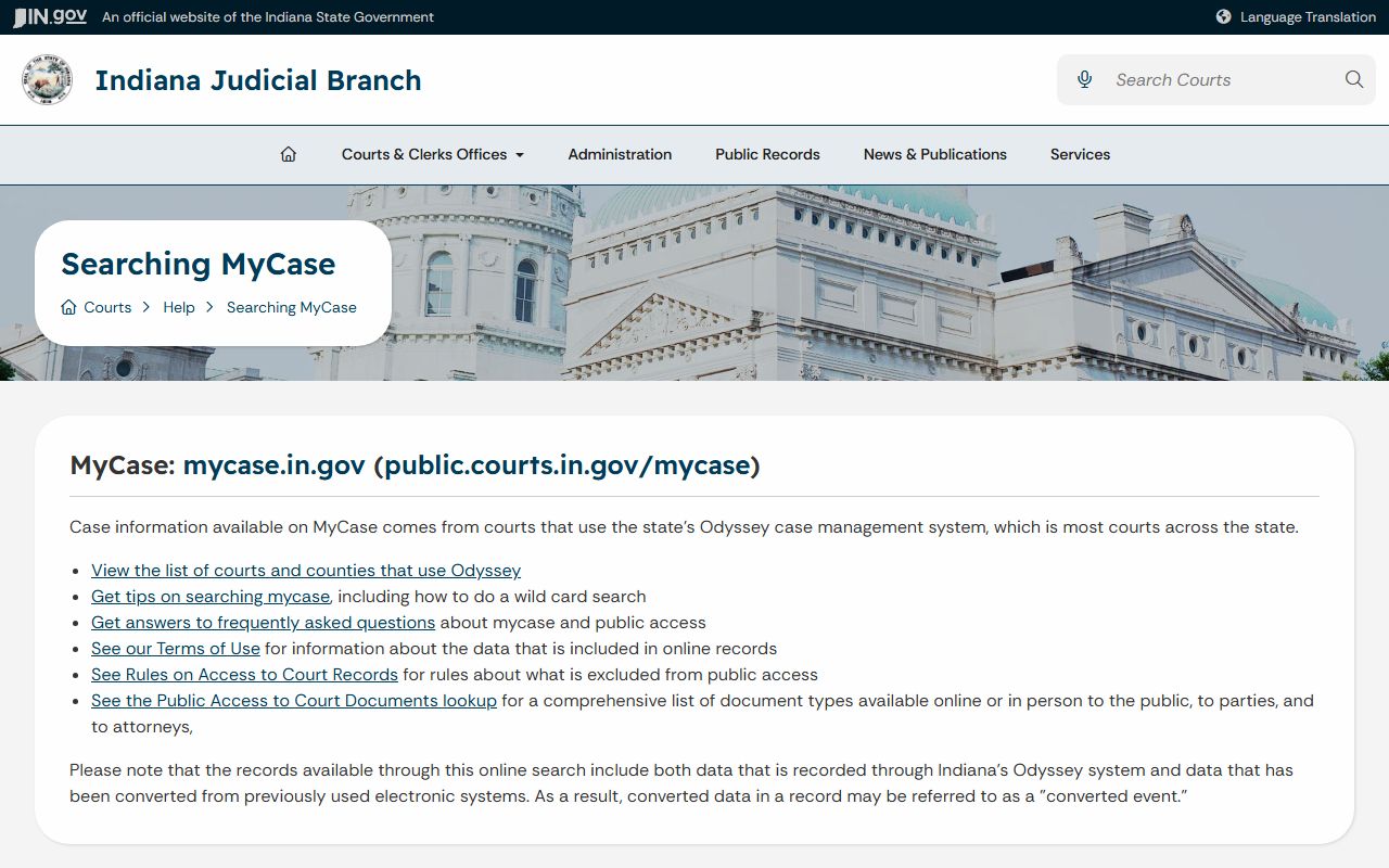 Fountain County court records MyCase help and access limits