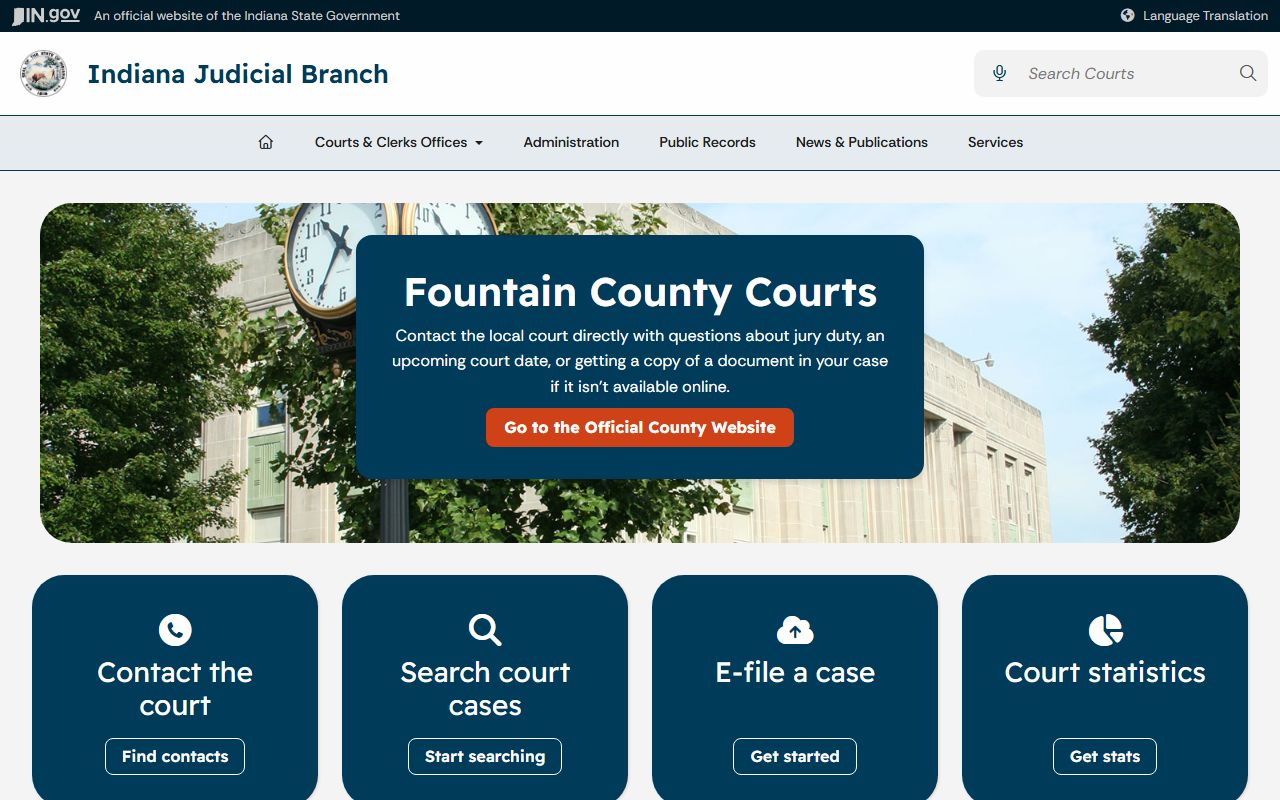 Fountain County court records Indiana Judicial Branch local court page