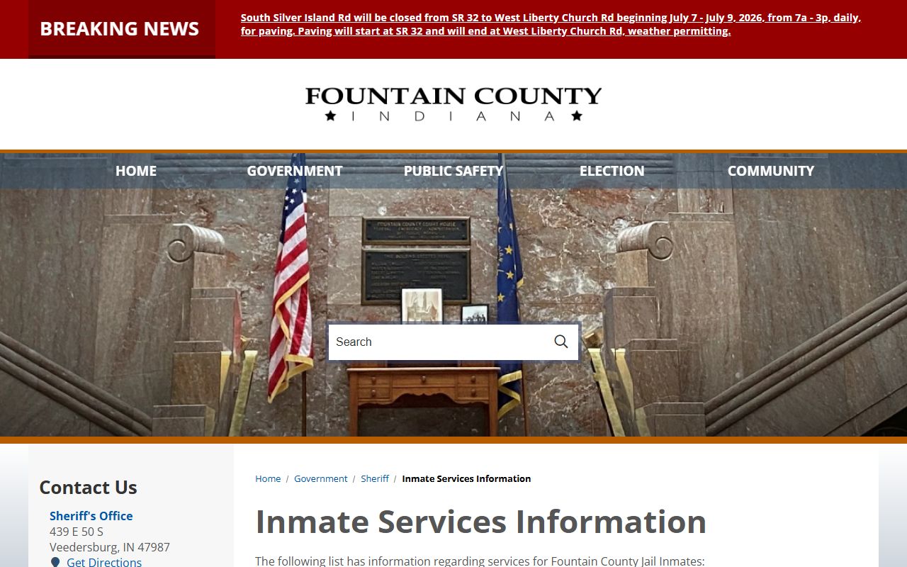 Fountain County inmate records and inmate services index