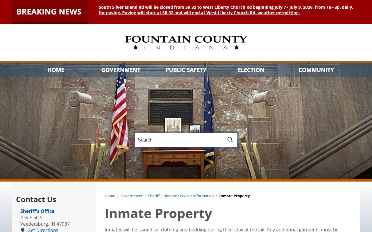 Fountain County inmate records and property release rules