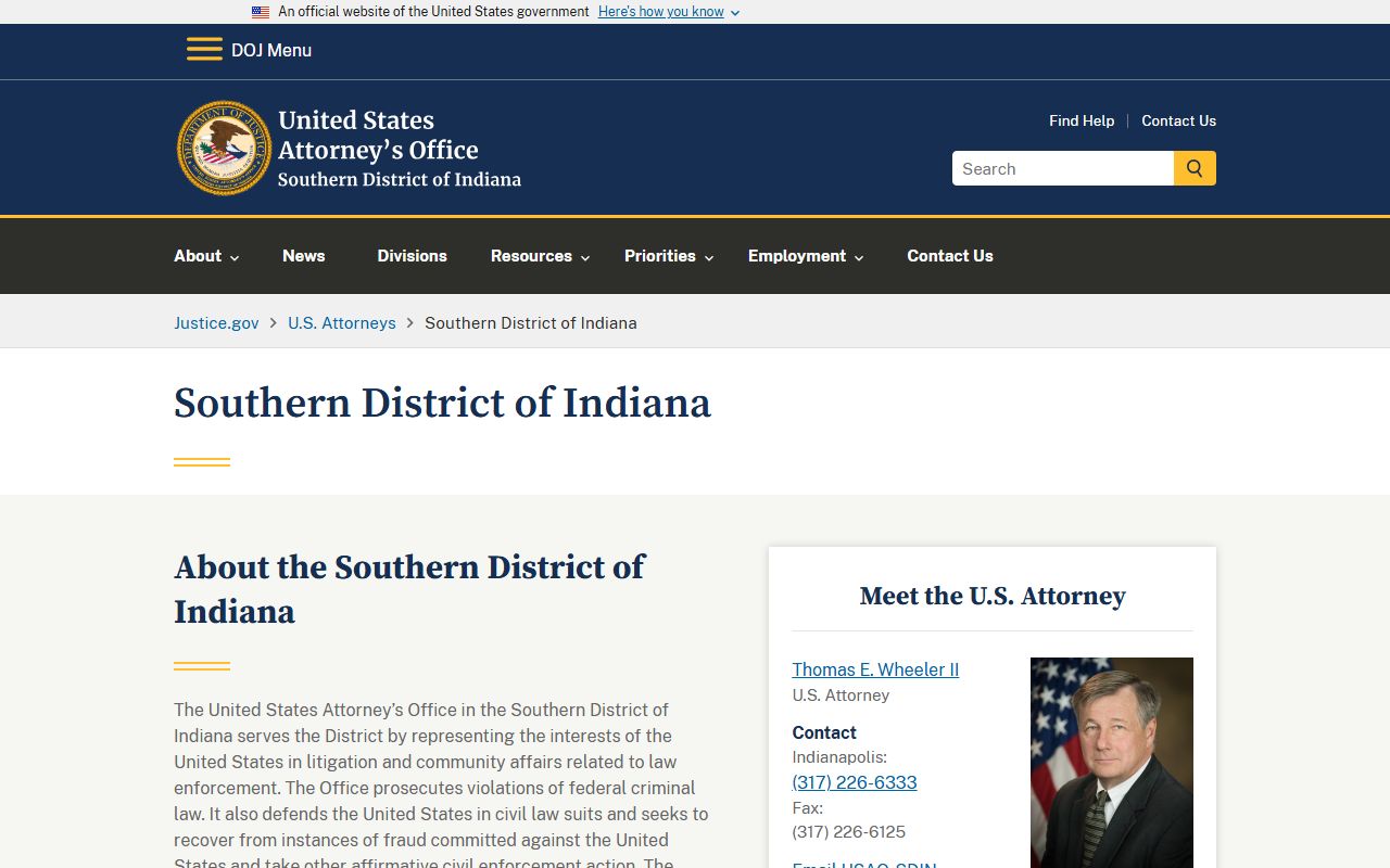 Fountain County warrant search and U.S. Attorney Southern District of Indiana information